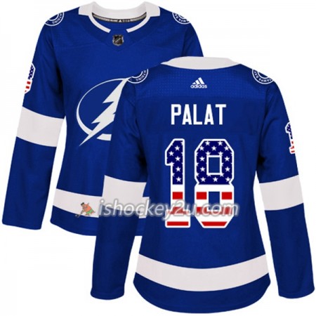 Dame NHL Tampa Bay Lightning Trøje Ondrej Palat 18 Adidas 2017-2018 Blå USA Flag Fashion Authentic